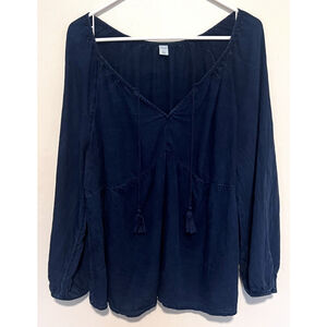 Old Navy Peasant Pullover Top Women’s XL Dark Denim Western Peasant Boho Shirt